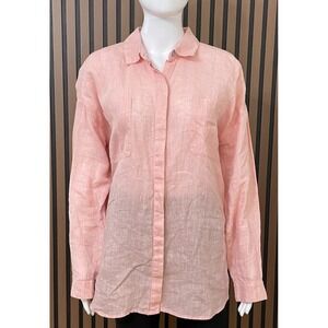 J. Jill Love Women's M Pink Button-Up 100% Linen Tunic Shirt Collared Workwear‎